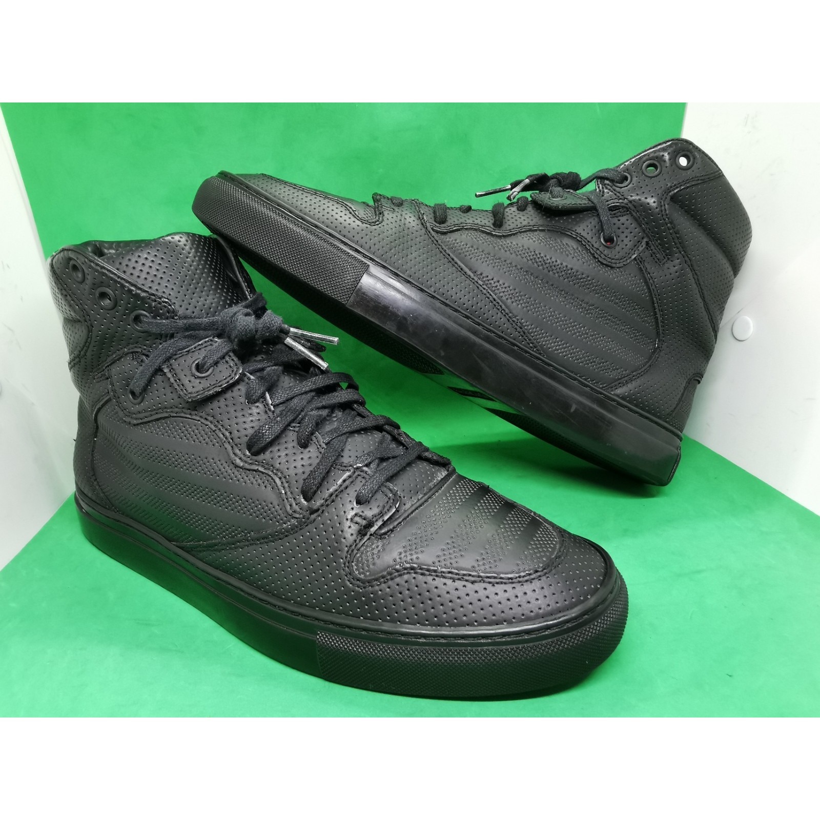 $595 Balenciaga Men Black Perforated Leather Hi Top Sneaker Size 9/42 Eu 373406